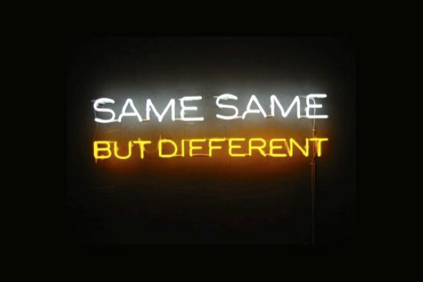 A neon sign that says same same but different.