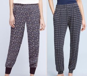 Two women wearing patterned pants and one is black